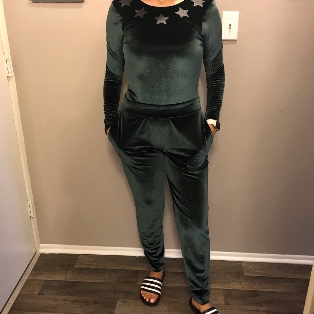 Nwt Xs Victoria's Secret Bodysuit & Pants Velvet Ensemble